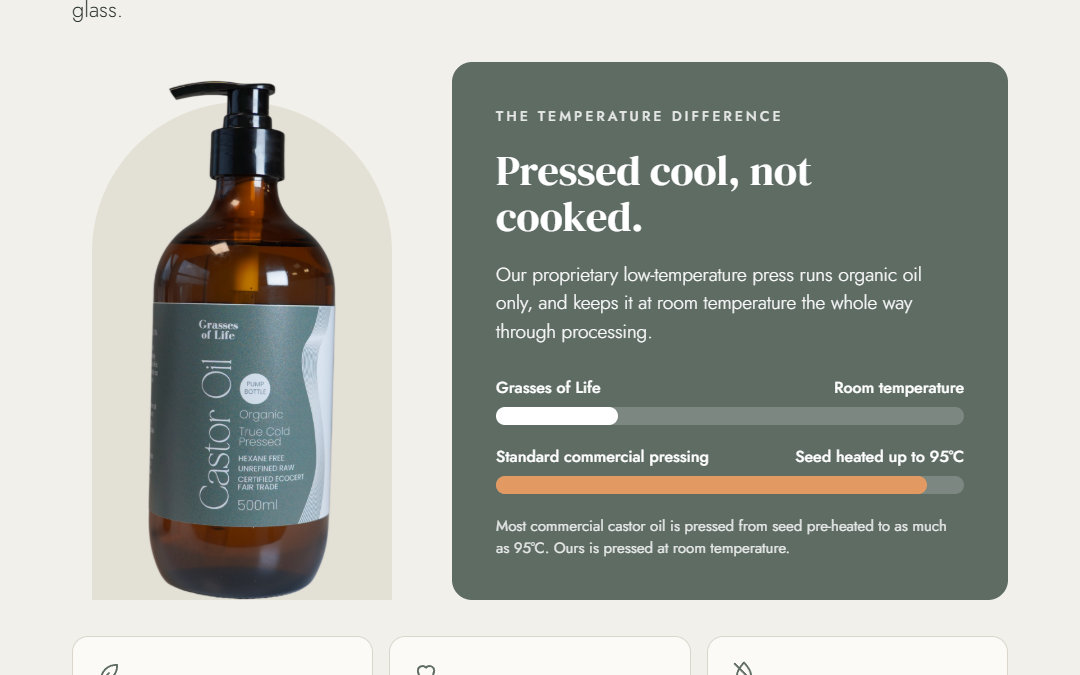 Grasses of Life Low Temperature Cold Pressed Certified Organic Castor Oil
